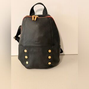 Hammitt Black Leather Backpack with Gold Studs and Red Trim